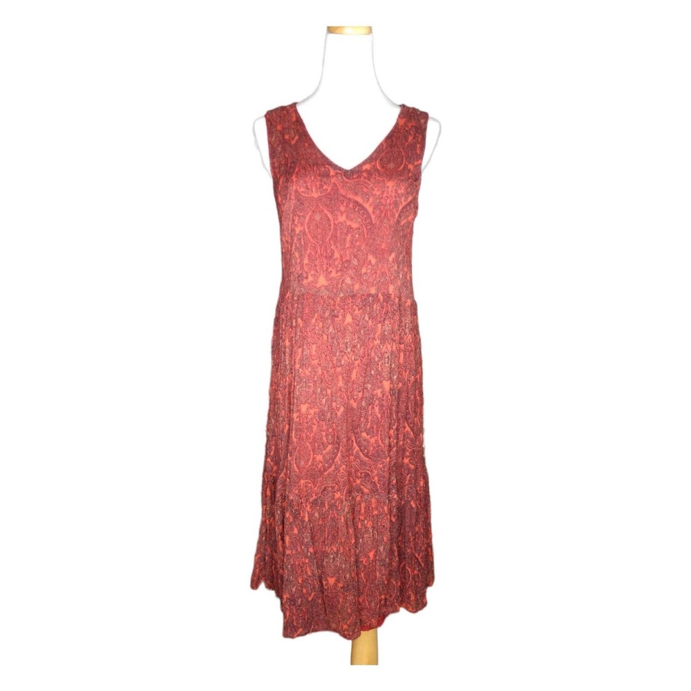 Nicole Miller Red Rayon Chiffon Paisley Pullover Dress Size L